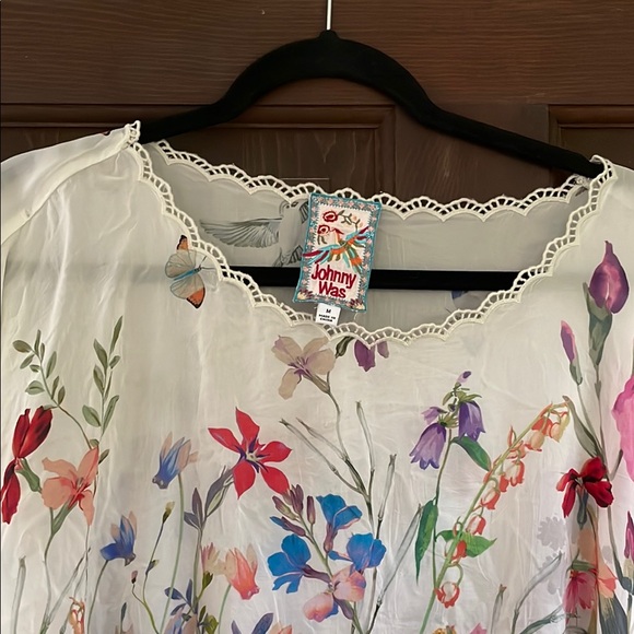 Johnny Was White and Cream 3/4 Sleeve Embellished Blouse - Picture 2 of 5